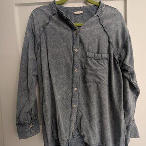100% Cotton Easel Button Up Long Sleeve Denim Look Artist Smock Style Shirt